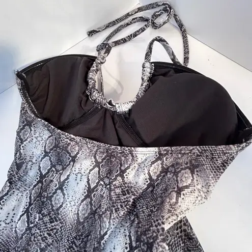 Rachel Roy One Piece Swimsuit Snake Print Halter Neck Women's Size S Black