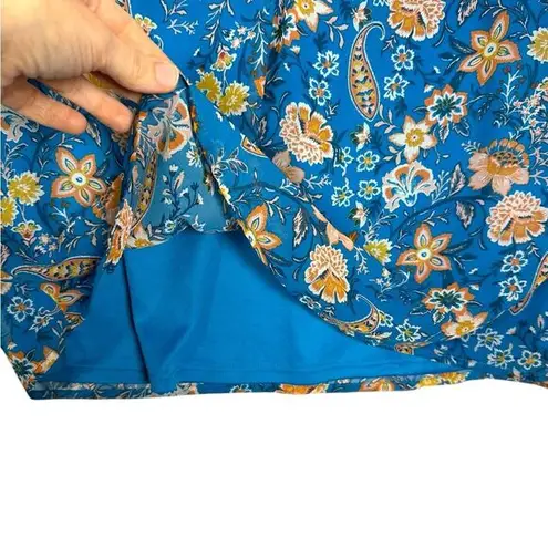 Eclair Women Blue Floral Paisley Print Tie Neck Ruffle Sleeve Blouse Top Size S