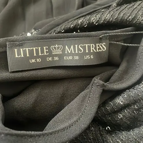 Little Mistress black long sleeve sequin pleated dress gunmetal Party New Sz 6
