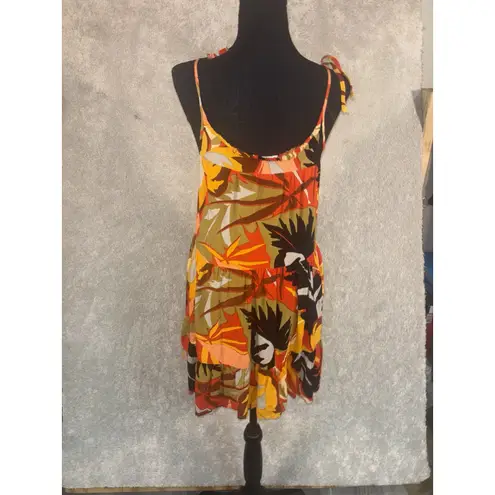 free destination tiered smocked floral tropical dress tie straps xs