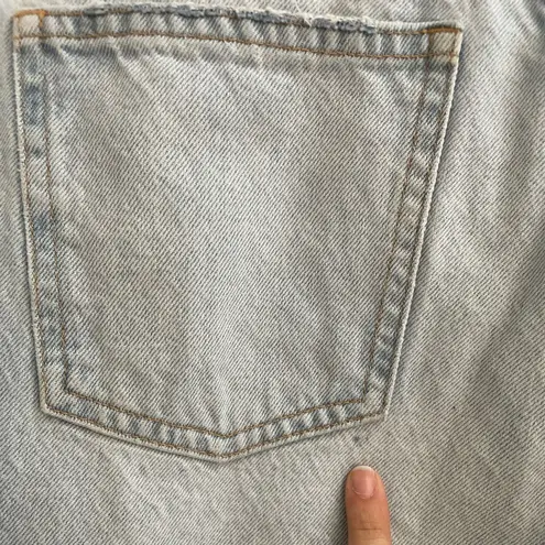 ZARA  High Rise Wide Leg Factory Distressed Light Wash Denim Jeans Size 8 *Flawed