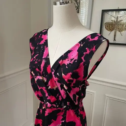 Tracy Reese Sleeveless Printed Midi Dress Hot Pink Floral Silk Ruffle 4 $398