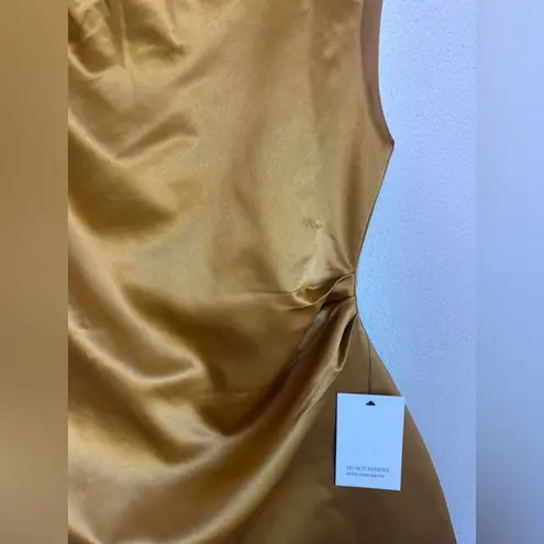 NWT Odd Muse Bronze Satin The Ultimate Muse Straight Neck Ruched Mini Dress L Gold Size L