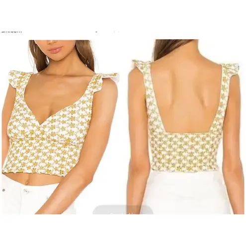 LNA Revolve Yellow Eyelet Floral Maggie Cropped Top