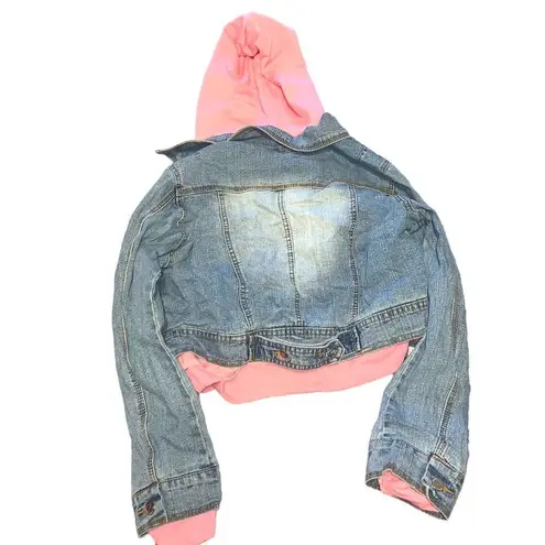 Y2k Mcbling twofer denim pink cropped hoodie jacket Blue Size L