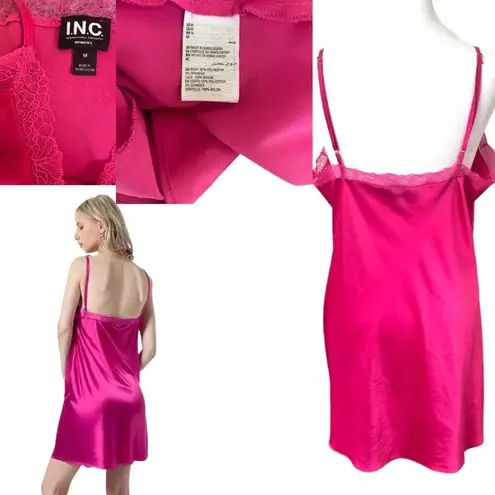 90'S STYLE Y2K AESTHETIC BARBIE PINK LACE TRIM SLIP NIGHTIE DRESS MEDIUM INC