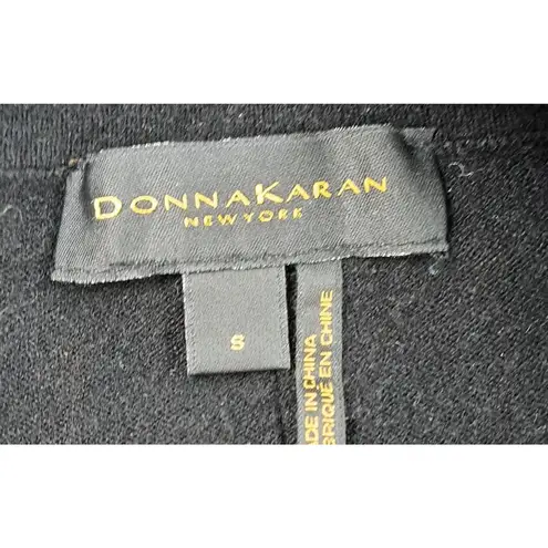 Donna Karan black wool knit lagenlook sweater w/sequin pockets S