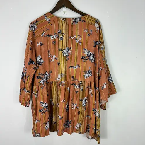 Suzanne Betro Womens Top 3X Floral 3/4 Bell Sleeve Flowy Boho Cottage Peasant