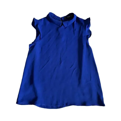 Mango  Womens Blue Ruffle Sleeve Blouse Size Medium