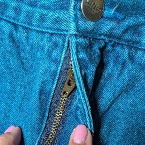 Stefano Vtg 1980s Bright Blue Heart Cutout Ankle Detail Tapered Leg Jeans 16 32