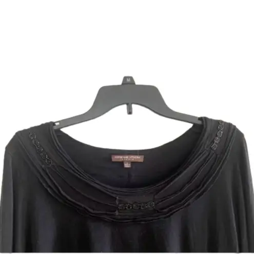 Adrienne Vittadini BLACK embellished swoop KNIT neck top LARGE