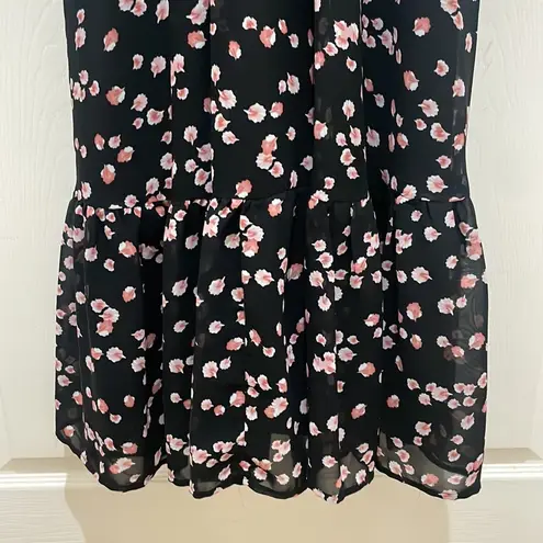 MELLODAY NWT Black Pink Floral High Neck Ruffle Sleeve Smocked Waist Maxi Dress