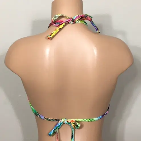Vitamin A New. rainbow snakeskin halter bikini top.