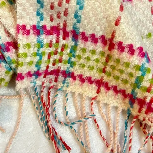 Cashmere Plaid Rainbow Candy Colorful Boho Rectangular Plaid Fringe Scarf Pink