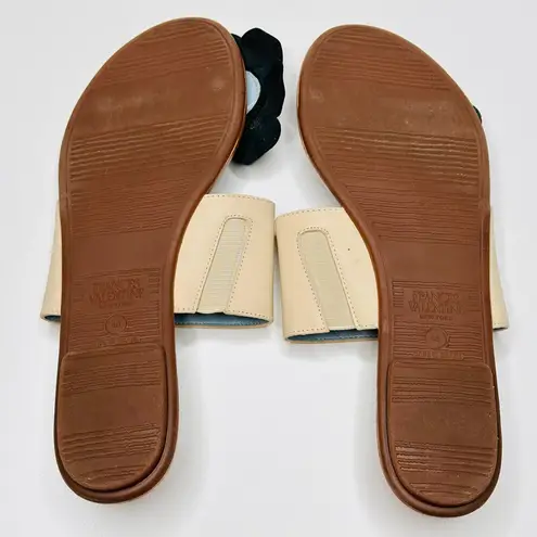 Frances Valentine Cream Black Floral Toe Slide Sandals Flats Shoes Size 8