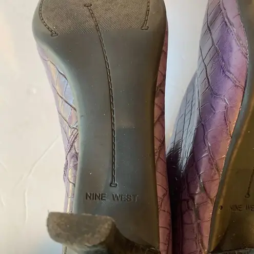 Nine West  Vintage Y2K Maximalist Purple Croc Embossed Square Toe Booties SZ 8.