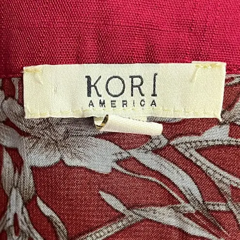 Kori America Women's Red Floral Open Kimono Large Sheer Lightweight Bobo