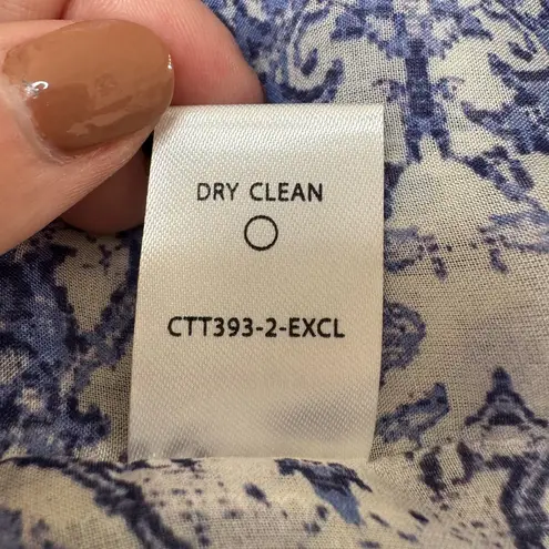 Intermix Yasmin Abstract Blue White Silk Button Down Blouse size Small $228