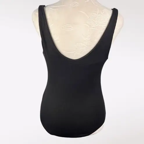 Willow Black Ribbed Knit Bodysuit V