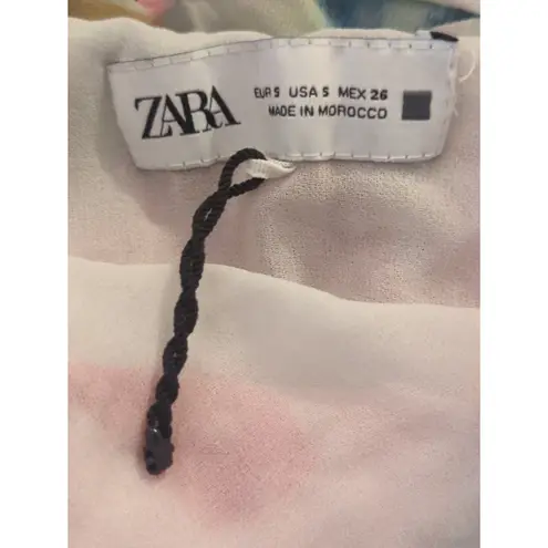 ZARA  Pink Blue Pastel Watercolor Ruffled Mini Dress Womens S NWOT Coquette Fairy