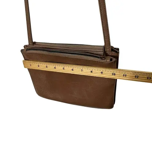 Matt & Nat Brown Vegan Leather Crossbody Front Middle Two Zipper Compartments