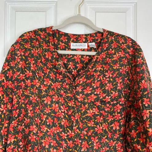 Liz Claiborne Vintage  ELISABETH Silk Top Plus Size 16 Floral Summer Button Up