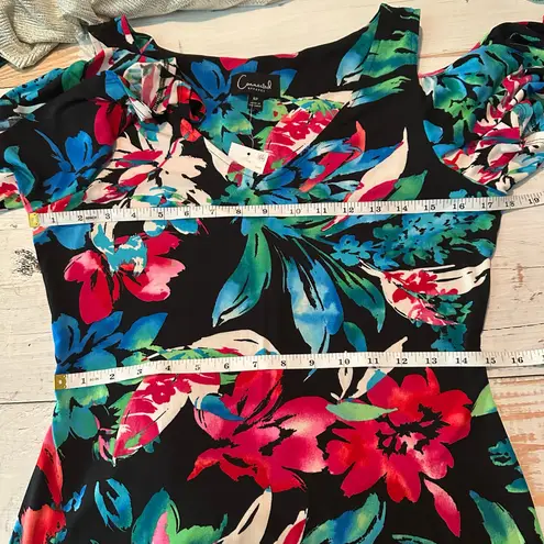 Connected Apparel Connected Petite Dark Floral Tropical Cold-Shoulder Maxi Dress Size 6 Petite