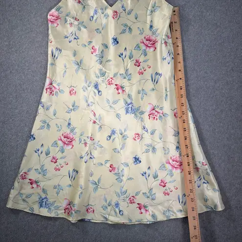 Intimate Essentials Vintage 90's Satin Slip Gown Women's Medium Yellow Floral