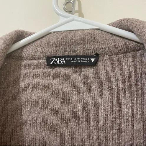 ZARA  Ribbed Taupe Collared Button Shirt and Flare Bottoms Two Piece Set Size S thumbnail 10