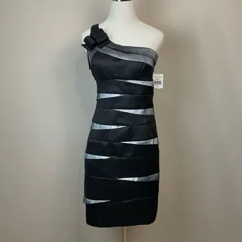 Scarlett One Shoulder Cocktail Dress Black And Silver Sleeveless Sz 8 NWT Social