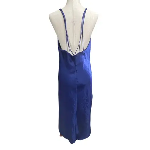 Vintage California Dynasty Deep Blue Satin Strappy Maxi Nightgown Size Large