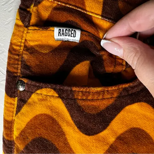 The Ragged Priest Velvet Wave Patterned Orange and Brown Flare Groovy Pants