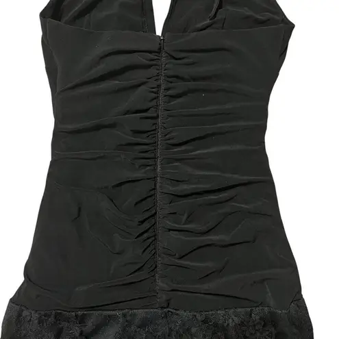 Gunne Sax Vintage Black Halter Dress Size1 Satin Lace Y2K Goth Whimsigoth Fairy