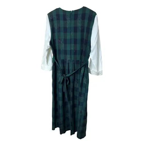 Vintage Miss Dorby Dress Green Plaid Floral Crochet Vest Layered Look Sz 12