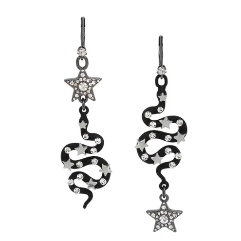 Betsey Johnson Snake w/Stars & Stones Mismatched Earrings Black NWT
