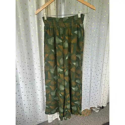 Noeau NWT Hoonanea Palapalai Leaves Palazzo Wide Leg Smocked Waist Pants L Green Size L