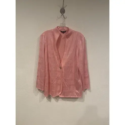 Misook Jacket Womens Medium Pink Knit Textured Open Front Blazer Cardigan