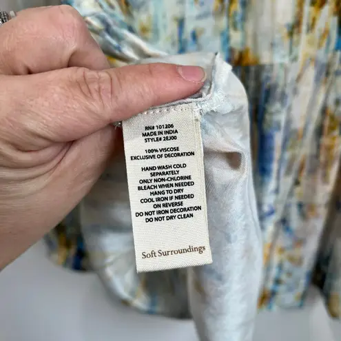 Soft Surroundings Embellished Peasant Top M Boho Floral Tunic Sparkle Beaded