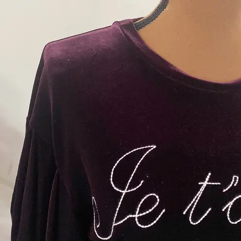 MISA Los Angeles je t’adore embroidered velvet balloon sleeve sweatshirt size S