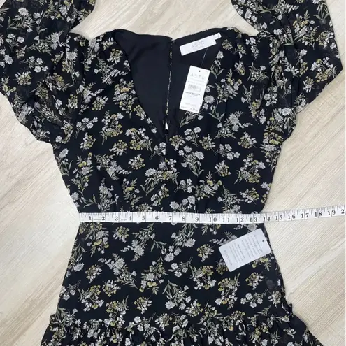 ASTR NWT  The Label Black Yellow Floral V-neck Keyhole Slit Dress Small S