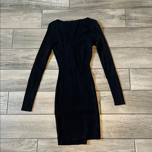 Hera Collection Black Ribbed Long Sleeve Cocktail Dress