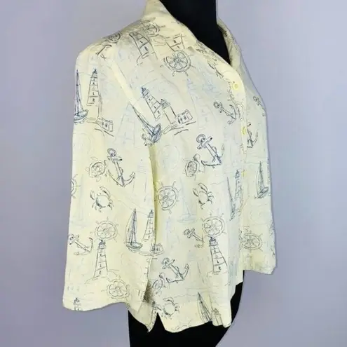 Christopher & Banks  Womens Medium M Yellow Tropical Ocean Life Theme Top