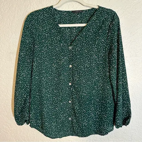 West Kei  Green Long Sleeve Button Down Speckled Flowy Blouse Size Small