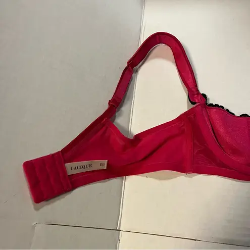 Cacique Bra Hot Pink w/ Black Lace & Bows Balconette Bra Sz 42D EUC Valentines!