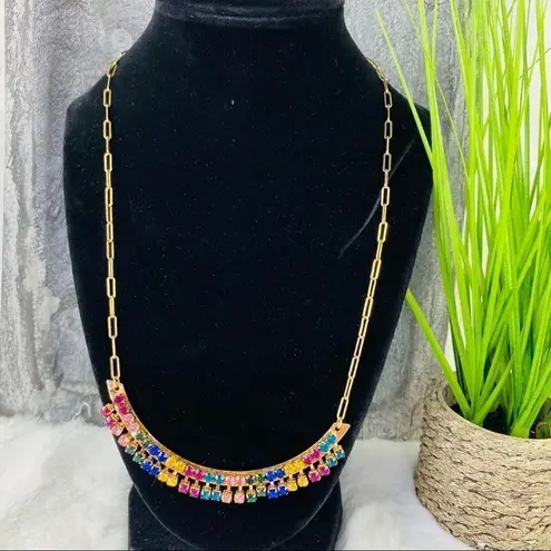 Anna & Ava Multicolor Crystal Fashion Curved Bar Necklace Gold NWT