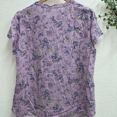 Christopher & Banks Womens Pastel Floral Top Purple Lilac Paisley Lightweight Textured Blouse