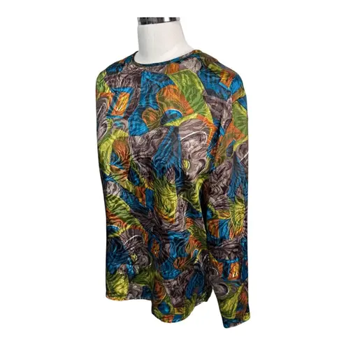 Adolfo Y2K Blouse Abstract Print Shirt Jewel Tone Retro Art Pattern Women's 10