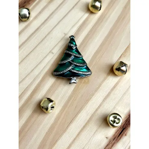 Vintage Christmas Tree Brooch, Holiday Pin, Holiday Jewelry Green