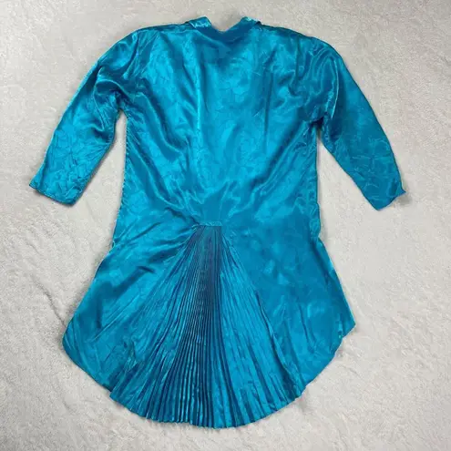 Vintage Top Dress Size XL Blue Long Made in USA Accordion Back Pleat Y2K RARE Blue