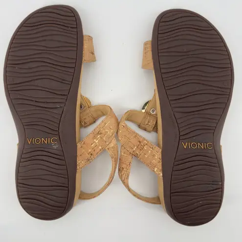 Vionic Farra Embellished Sandal Gold Cork Women 9.5 Adjustable Straps Comfort